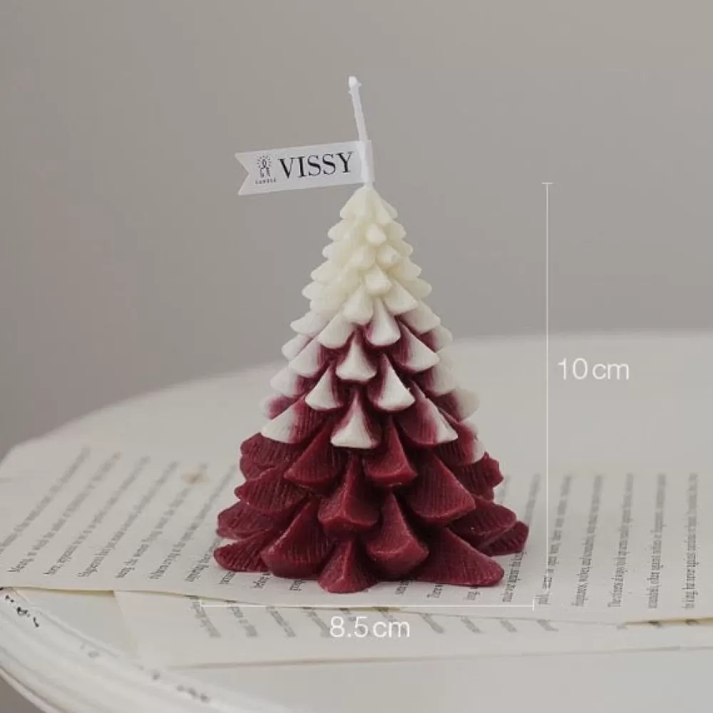 Discount Bougie De Noël - Sapin Rouge Enneigé Décorations De Noël Pas Cher | Bougies De Noël