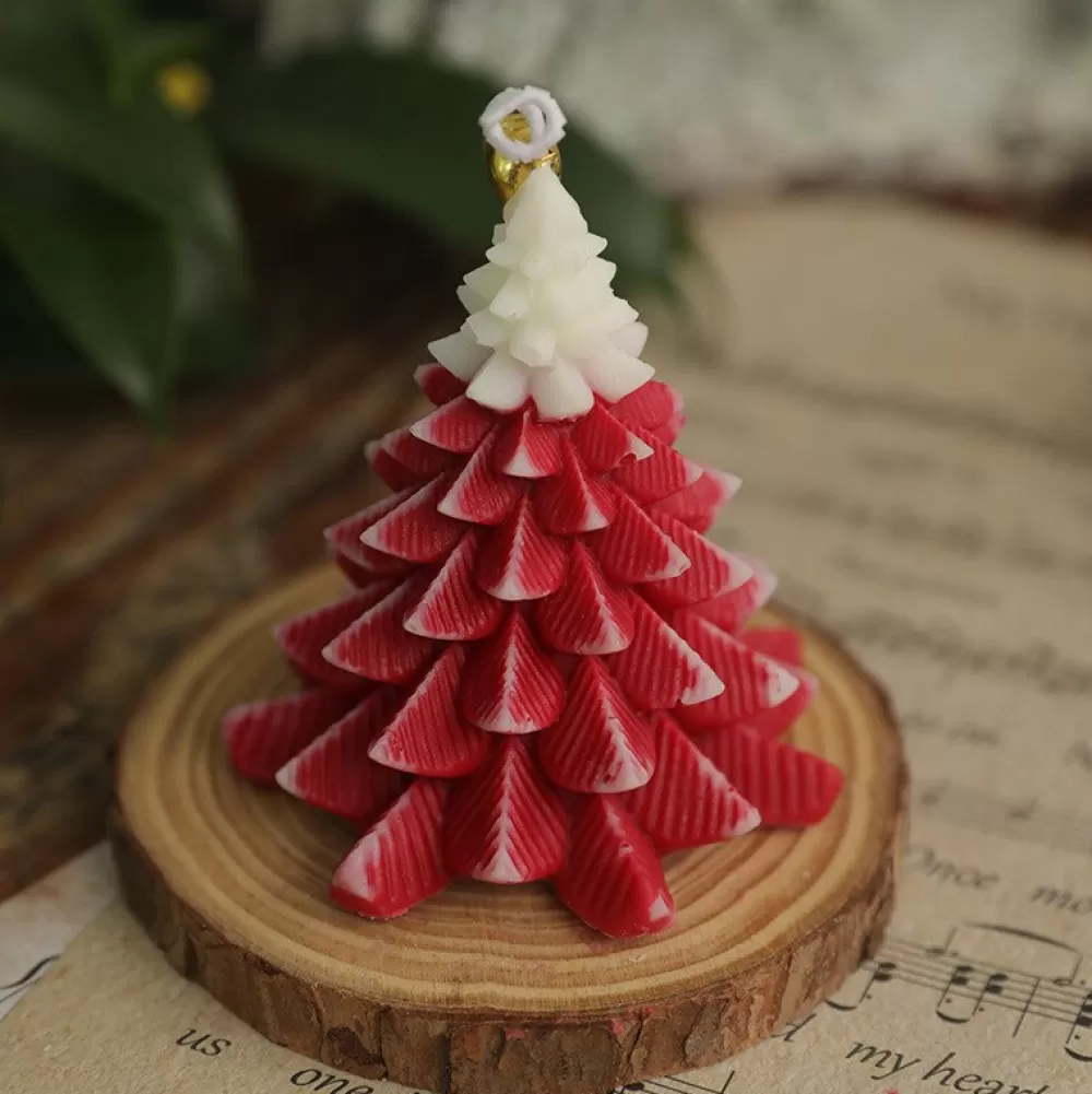 Sale Bougie Sapin De Noël En Cire De Paraffine Naturelle : Rouge Et Blanc Décorations De Noël Pas Cher | Décorations De Noël Scandinaves
