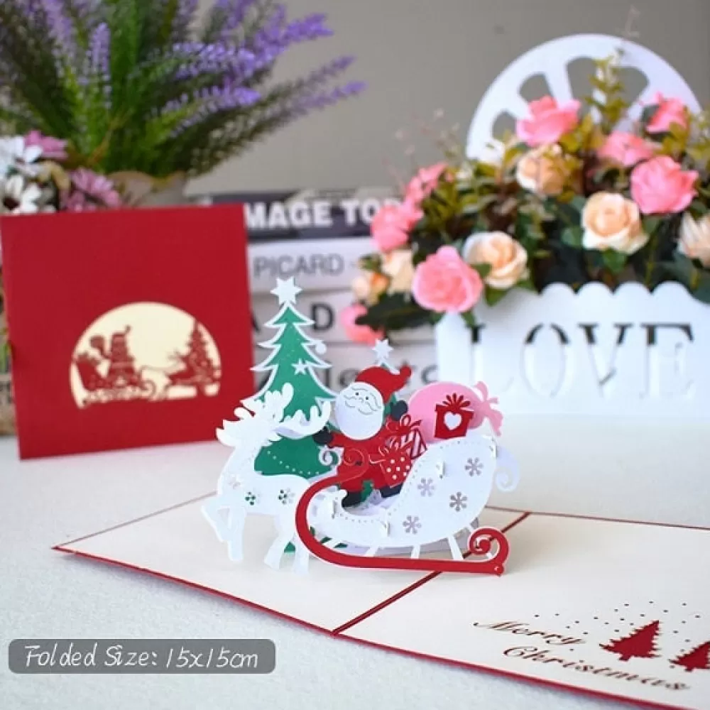 Hot Carte De Noël 3D - Traineau Cartes De Voeux De Noël
