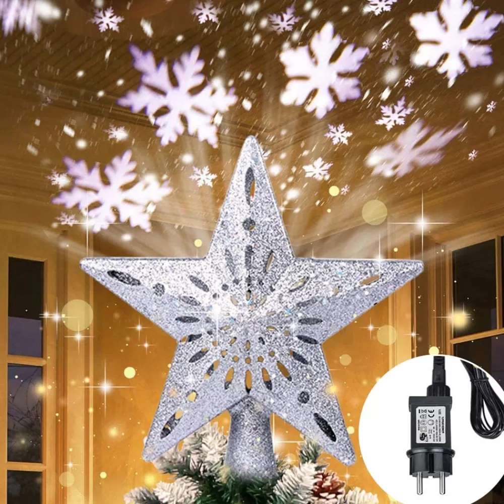 New Cimier De Sapin De Noël : Projecteur D'étoiles Et Flocons Argent Projecteurs De Noël | Décorations De Noël Argentées