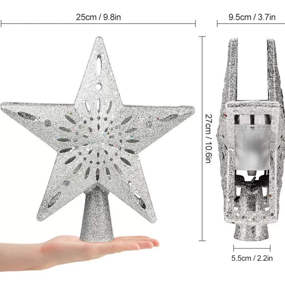 New Cimier De Sapin De Noël : Projecteur D'étoiles Et Flocons Argent Projecteurs De Noël | Décorations De Noël Argentées