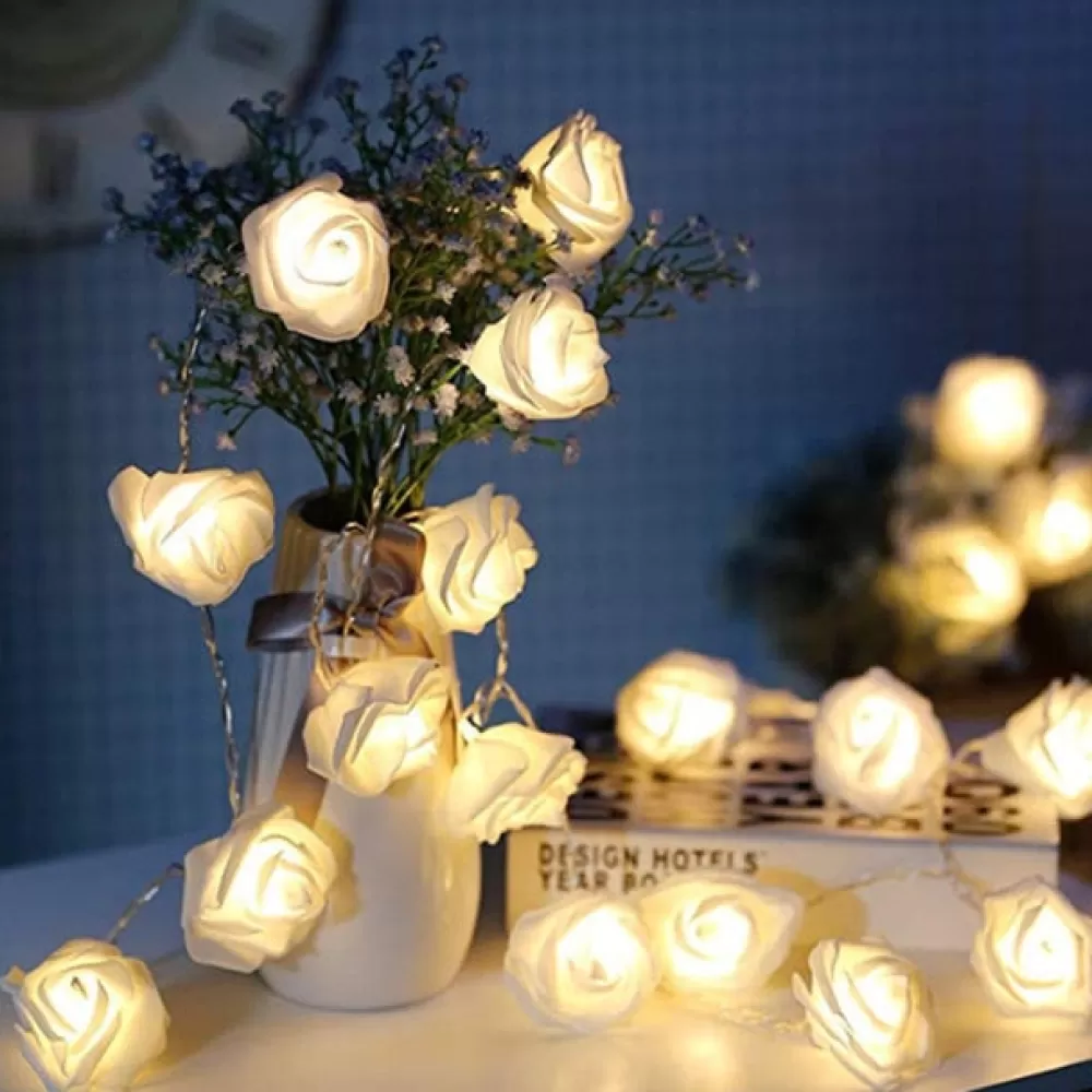 Clearance Guirlande Lumineuse - Motif Rose Blanche Décorations De Noël Scandinaves