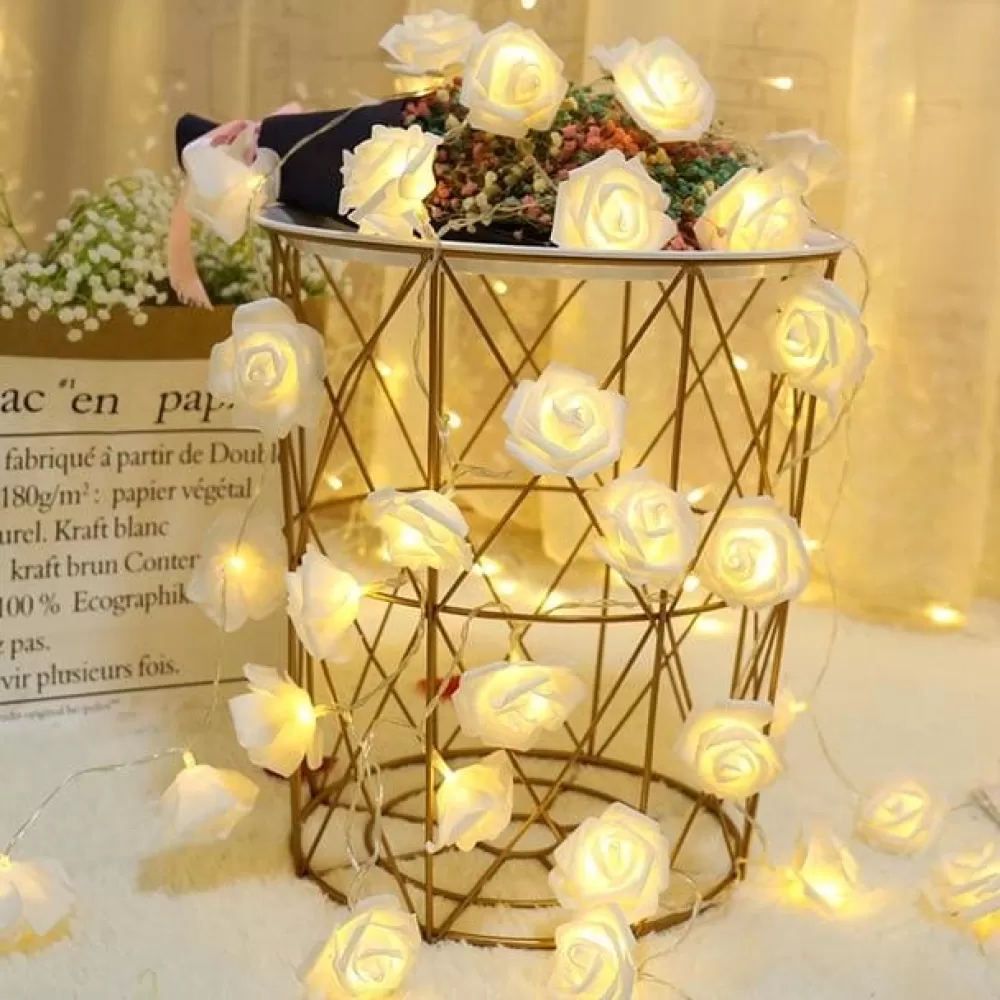Flash Sale Guirlande Lumineuse - Motif Roses Blanches Décorations De Noël Pas Cher | Décorations De Noël Scandinaves