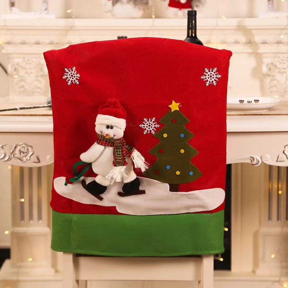 Store Housse De Chaise - Bonhomme De Neige Au Ski Housses De Chaise De Noël