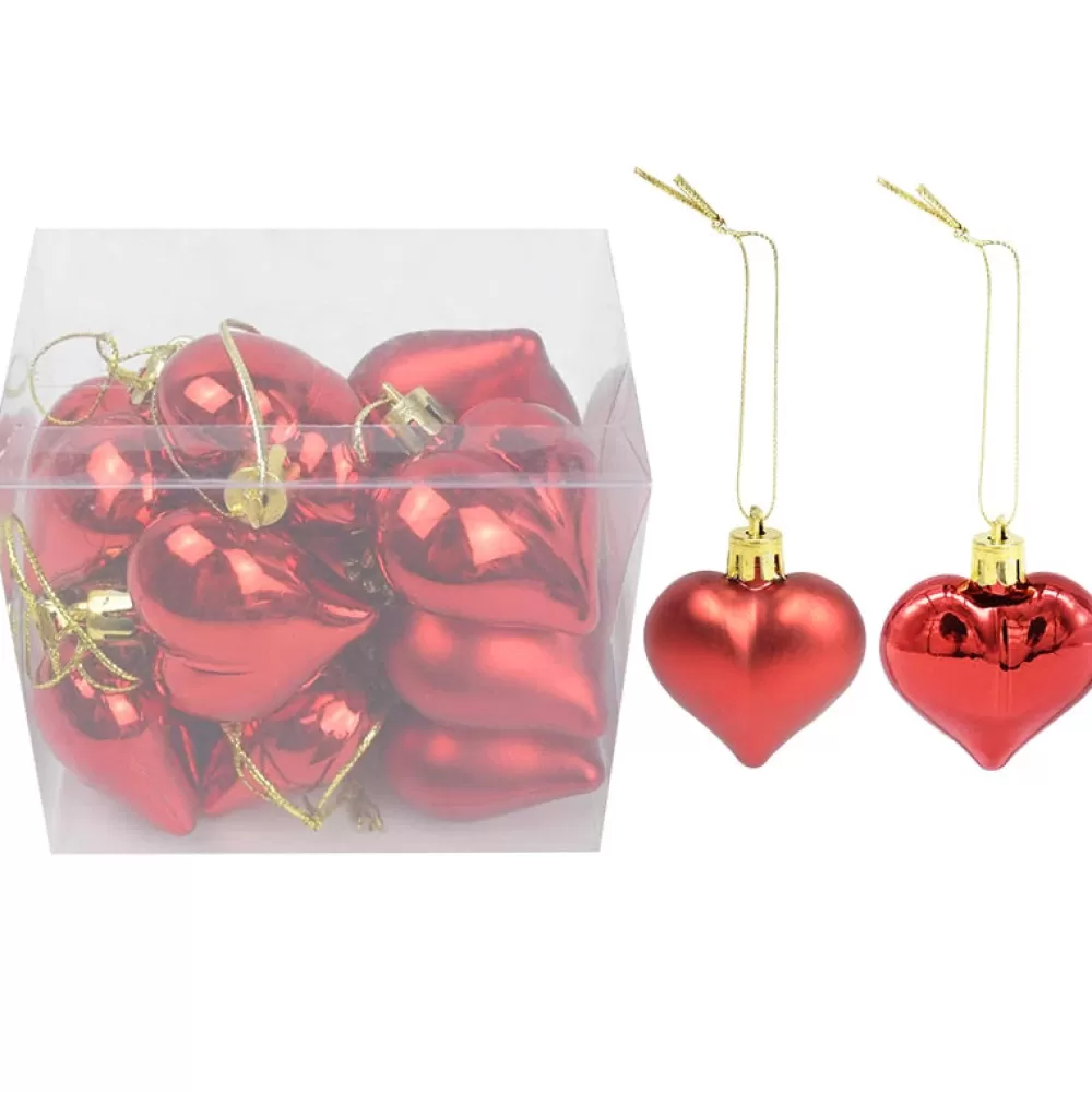 Cheap Lot De 12 Boules De Noël Coeur - Rouge Décorations De Noël Pas Cher | Décorations De Noël Rouges
