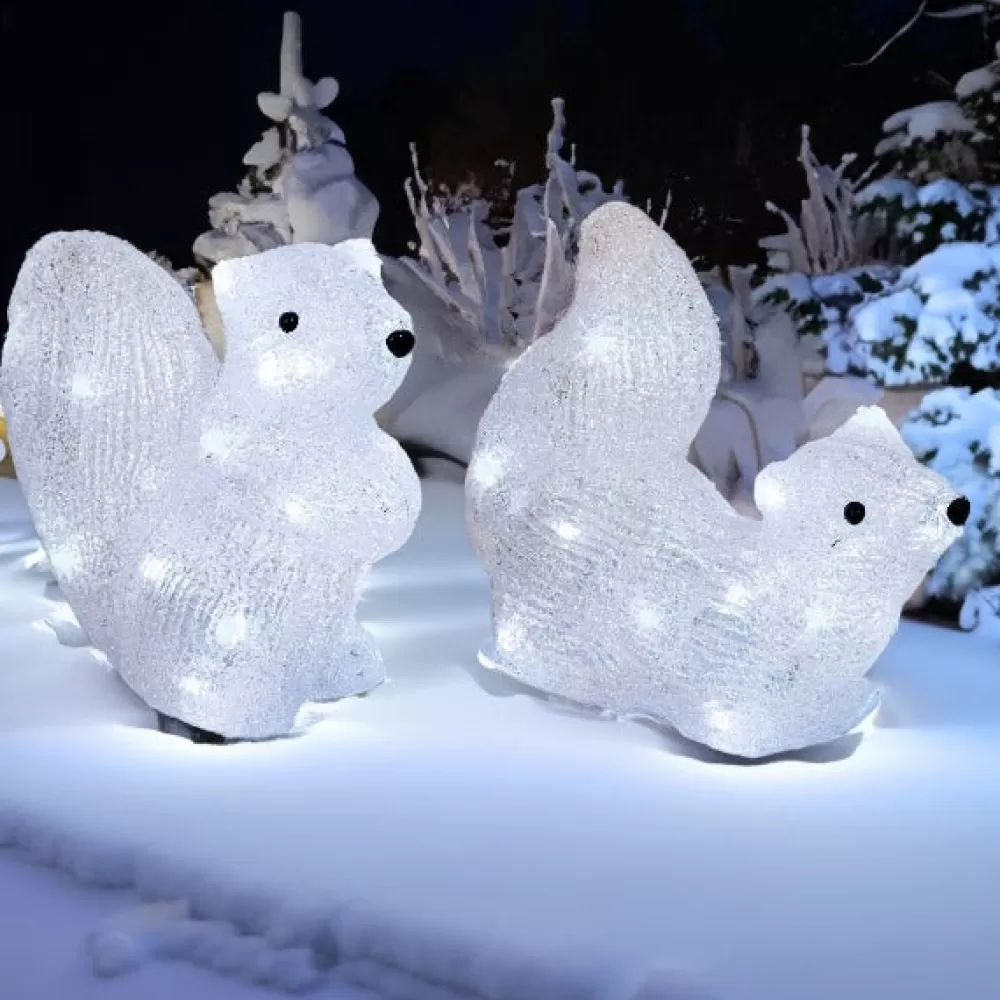Fashion Lot De 2 écureuils Acrylique Illuminé Personnages Illuminés De Noël