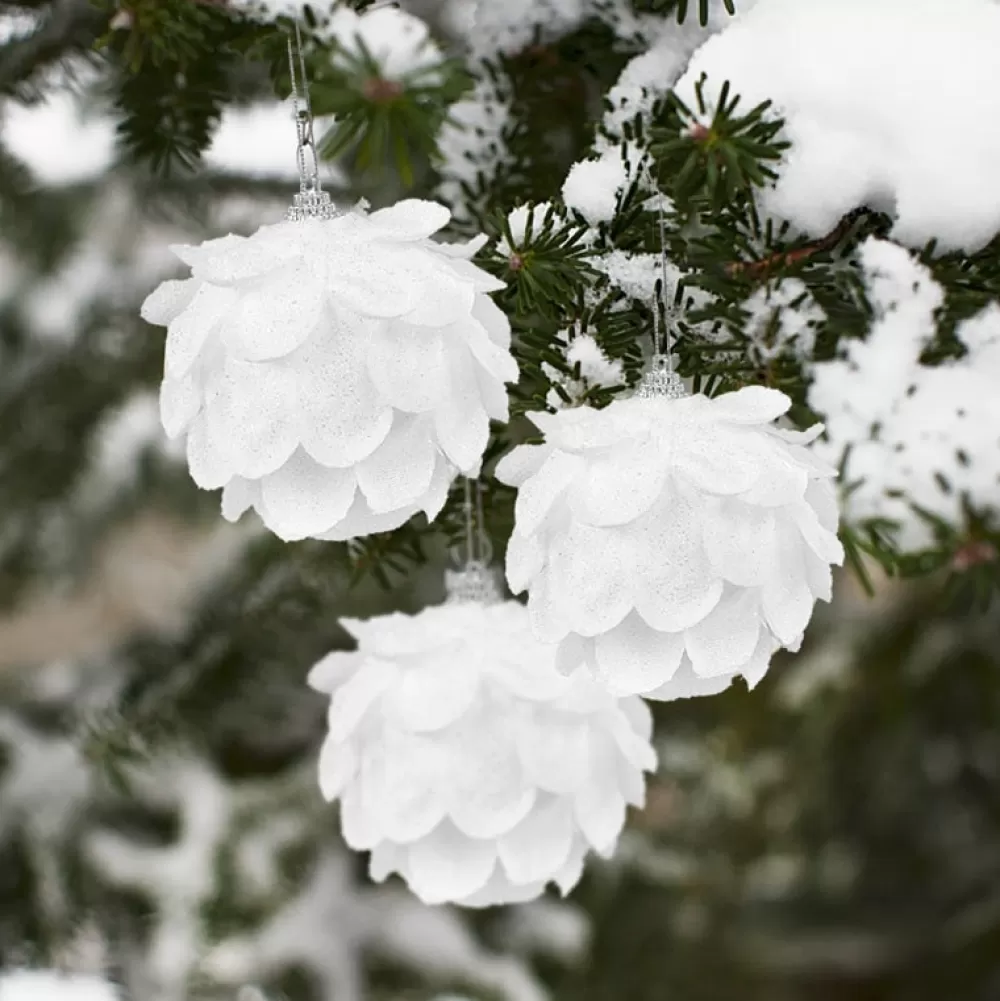 Flash Sale Lot De 3 Boules De Noël - Neige Blanche Avec Pétales Décorations De Noël Pas Cher | Décorations De Noël Scandinaves