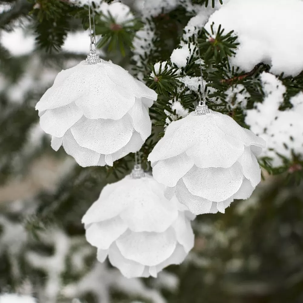 Discount Lot De 3 Boules De Noël - Neige Blanche En Forme De Rose Décorations De Noël Pas Cher | Décorations De Noël Scandinaves