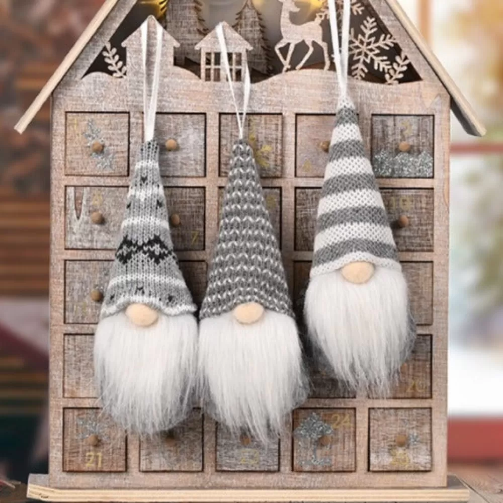 Flash Sale Lot De 3 Lutins De Noël à Suspendre - Gris Décorations De Noël Pas Cher | Décorations De Noël Argentées