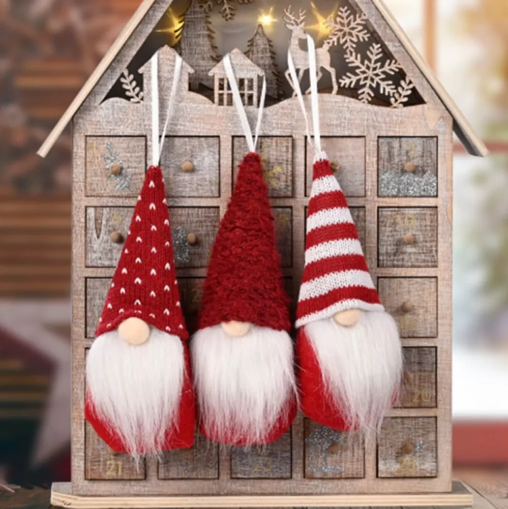 Outlet Lot De 3 Lutins De Noël à Suspendre - Rouge Décorations De Noël Pas Cher | Décorations De Noël Rouges