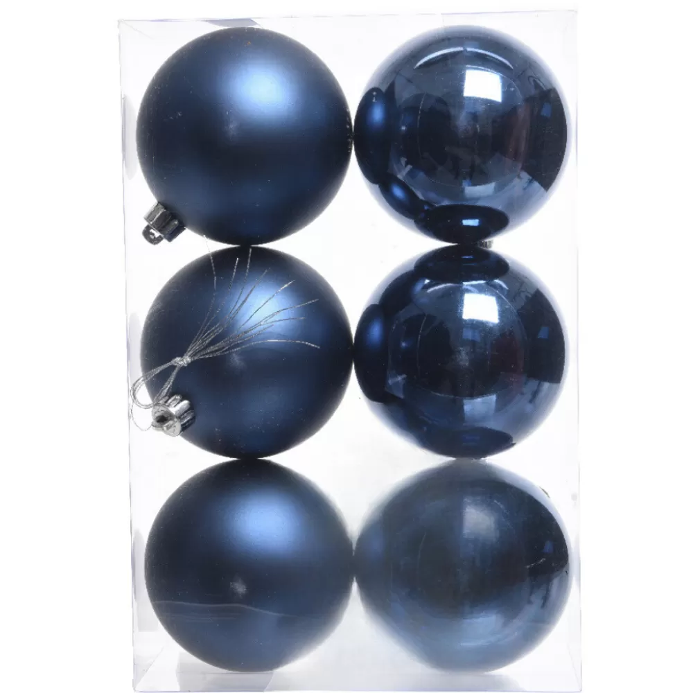 Outlet Lot De 6 Boules De Noël Bleu Nuit 8 Cm Décorations De Noël Pas Cher | Décorations De Noël Scandinaves
