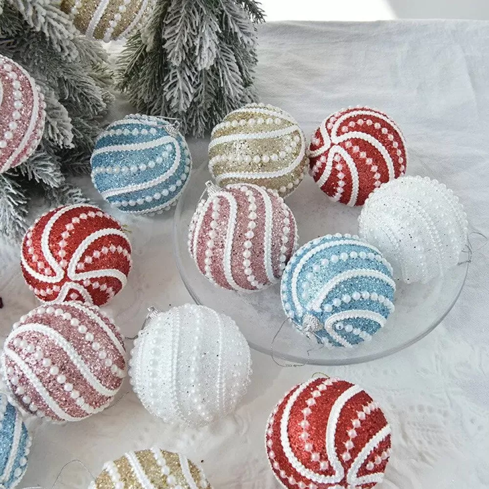 Clearance Lot De 6 Boules Perlées - 8cm Décorations De Noël Pas Cher | Lots De Boules De Noël