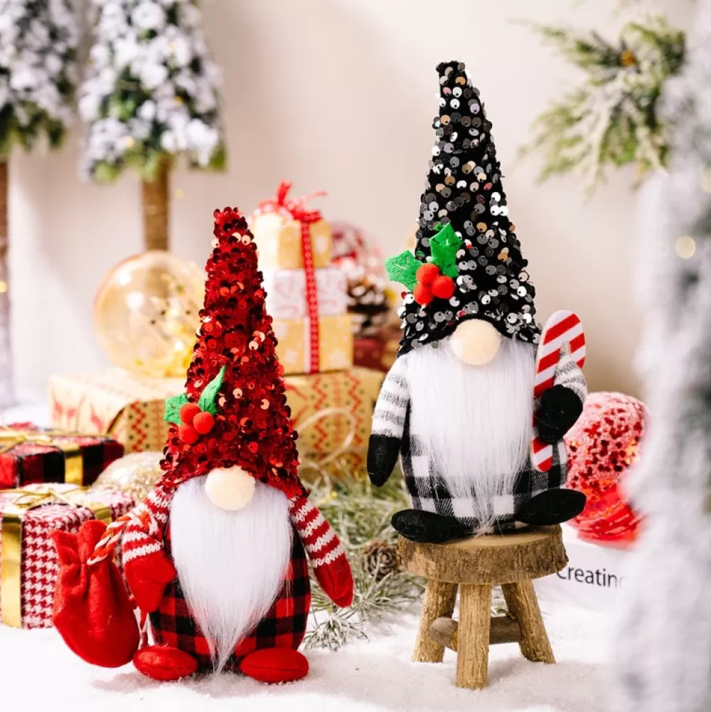 Sale Lutins Gnomes De Noël - Rouge & Noir - Motif à Carreaux Décorations De Noël Pas Cher | Décorations De Noël Rouges
