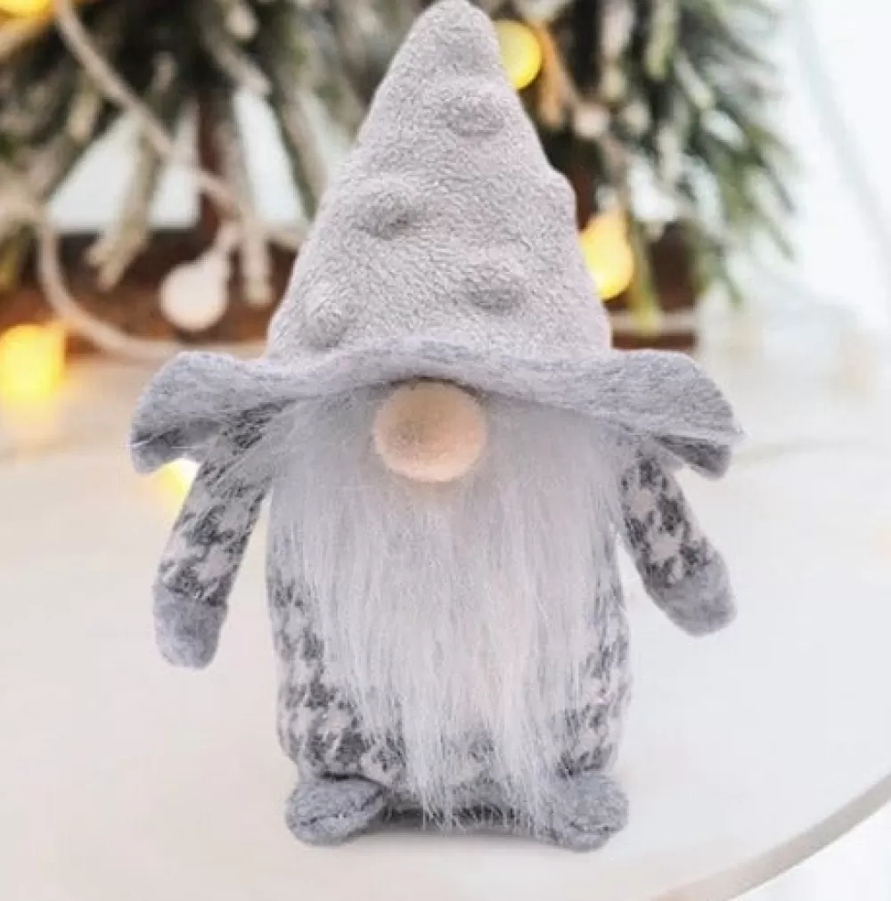 Outlet Petit Lutin De Noël Gris Rayé Décorations De Noël Argentées | Lutins Et Gnomes De Noël