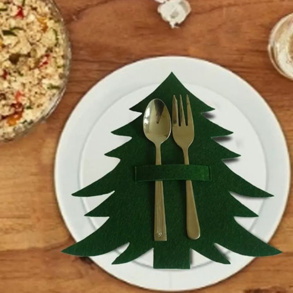 Hot Porte Couvert Feutrine Noël - Sapin De Noël Portes-Couverts De Noël | Décorations De Noël Vertes
