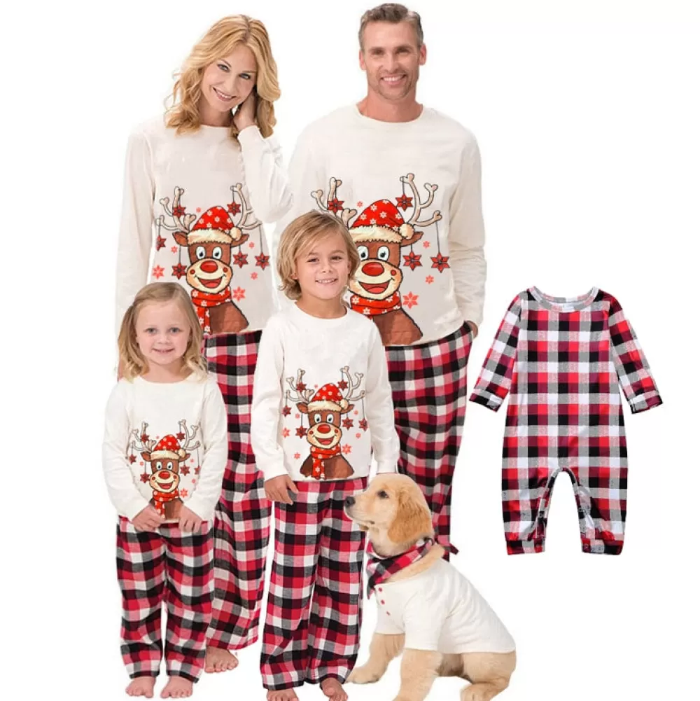 Discount Pyjama De Noël Famille Pas Cher : Renne Avec Chapeau De Noël Pyjamas De Noël