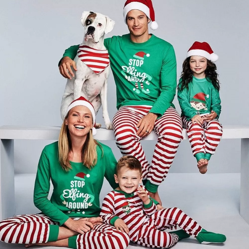 New Pyjama De Noël Homme Femme Enfant Et Chien : Lutin Vert Pyjamas De Noël | Décorations De Noël Vertes