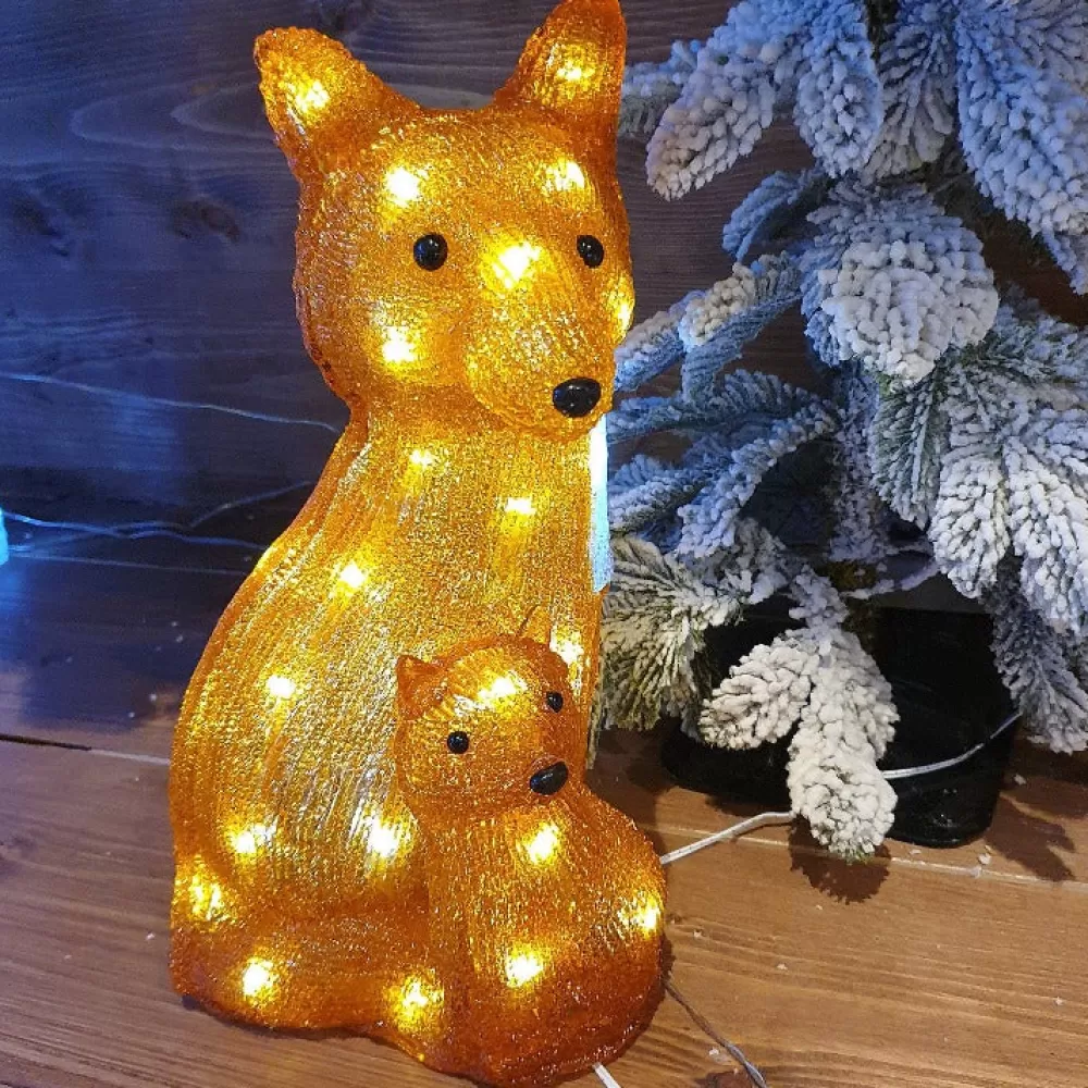 Best Renard Acrylique - Maman Et Son Petit Personnages Illuminés De Noël