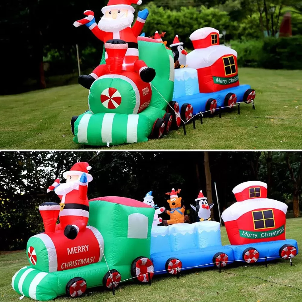 Flash Sale Structure De Noël Gonflable : Train Du Père Noël Avec Ses Amis Structures Gonflables De Noël