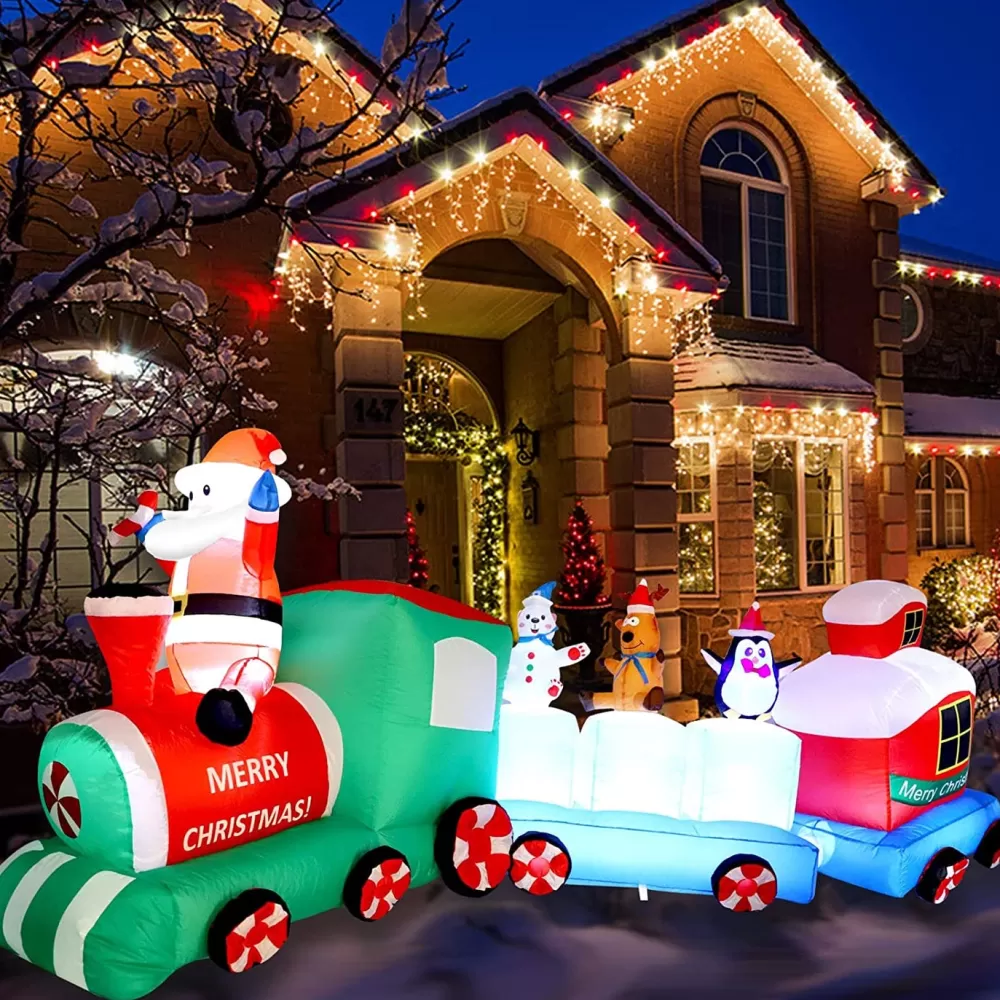 Flash Sale Structure De Noël Gonflable : Train Du Père Noël Avec Ses Amis Structures Gonflables De Noël