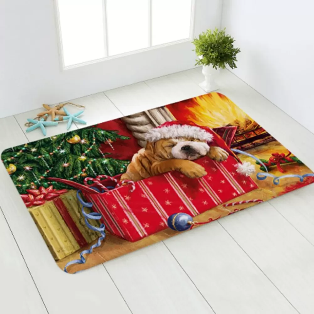 Fashion Tapis De Noël - Chiot Dans Un Cadeau Tapis De Noël