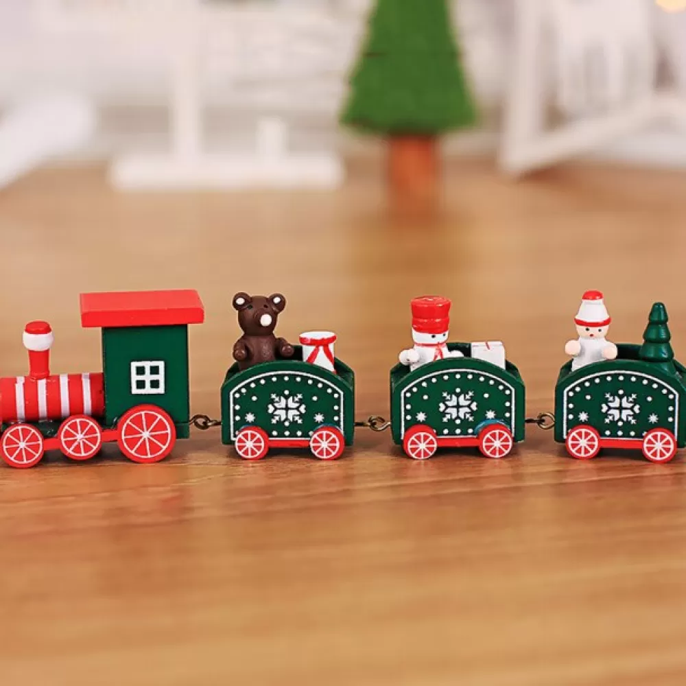 Shop Train De Noël Vert En Bois Décorations De Noël Pas Cher | Décorations De Noël Vertes