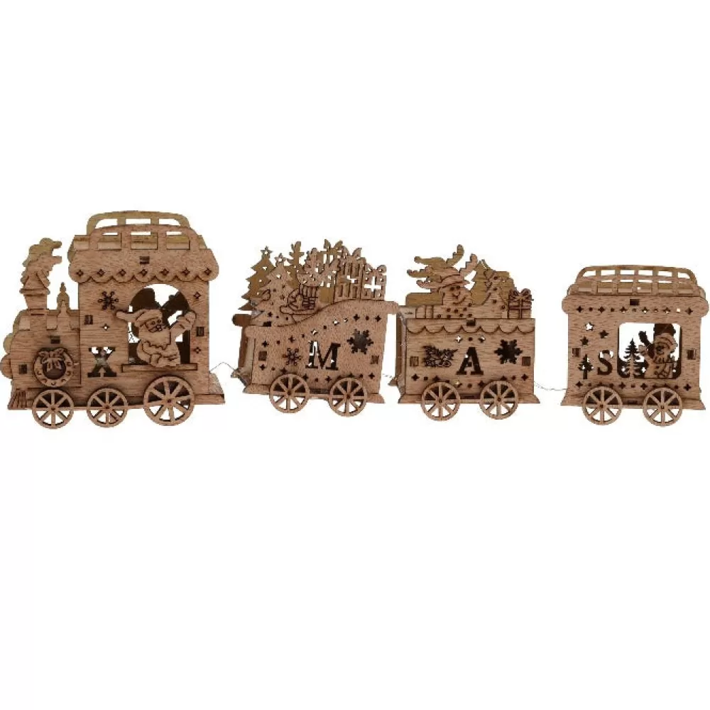 Fashion Train Lumineux Bois Sculpté Trains De Noël