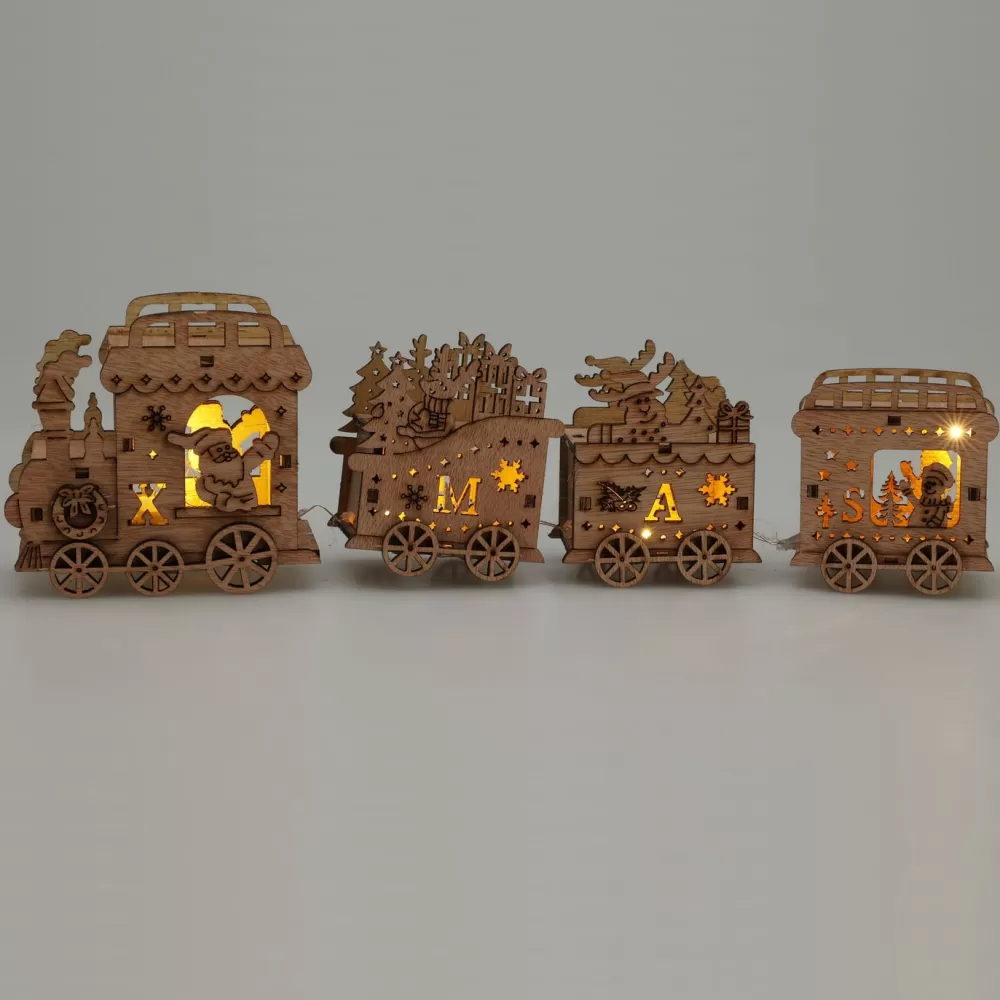 Fashion Train Lumineux Bois Sculpté Trains De Noël