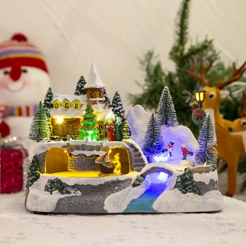 Discount Village Illuminé De Noël - Neige Et Sapin Villages De Noël