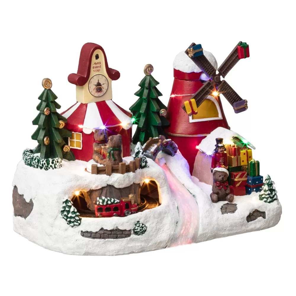 Store Village Lumineux De Noël - Moulin Et Horloge Villages De Noël